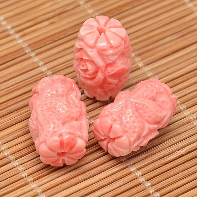 Dyed Carved Column Synthetic Coral Beads CORA-O004-01D-1