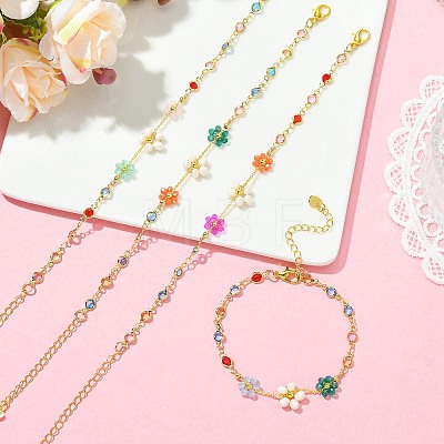 Natural Cultured Freshwater Pearl & Brass & Glass Link Bracelets for Women BJEW-JB14110-1