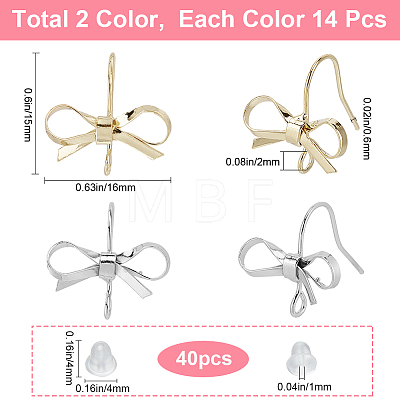 SOFPLATE 28Pcs 2 Color Bowknot Shape Brass Earring Hook DIY-SP0001-07-1