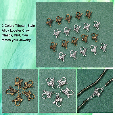   20Pcs 2 Colors Tibetan Style Alloy Lobster Claw Clasps FIND-PH0004-99-1