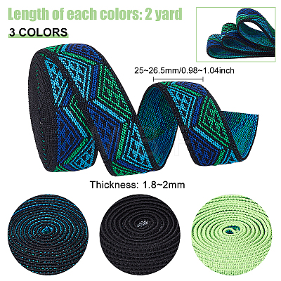 6 Yards 3 Colors Ethnic Style Polyester Jacquard Elastic Band OCOR-BC0005-88-1