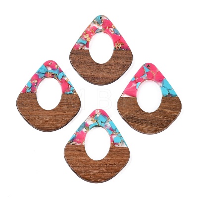 Transparent Resin and Walnut Wood Pendants RESI-T057-07K-1