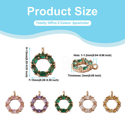  Jewelry 10Pcs 5 Colors Brass Micro Pave Cubic Zirconia Charms KK-PJ0001-23-1