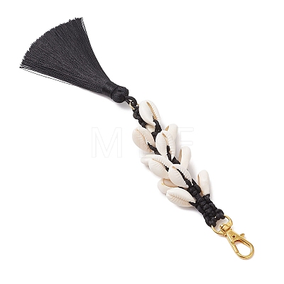 Natural Shell & Polyester Tassel Pendant Decorations HJEW-JM02825-02-1