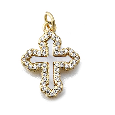 Brass Micro Pave Clear Cubic Zirconia Pendants X-KK-V010-10G-01-1