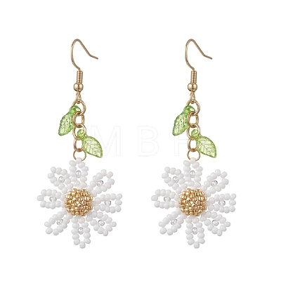 304 Stainless Steel Glass Seed Beads Flower Dangle Earrings EJEW-MZ00739-01-1