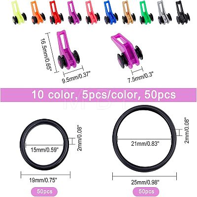 50 Sets 10 Colors Plastic & Silicone O-Rings Fishing Rod Pole Hook Keeper Sets FIND-FH0003-26-1