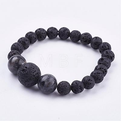 Natural Larvikite Stretch Bracelets BJEW-JB03159-01-1