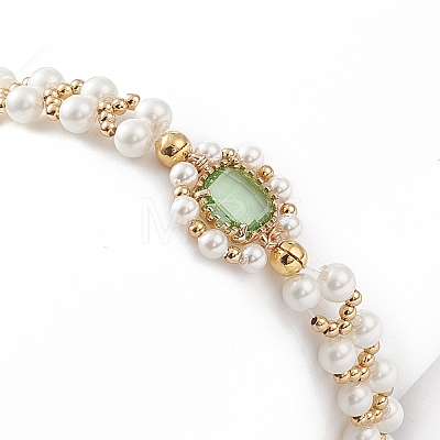 Glass & Shell Pearl Bead Bracele BJEW-TA00180-01-1