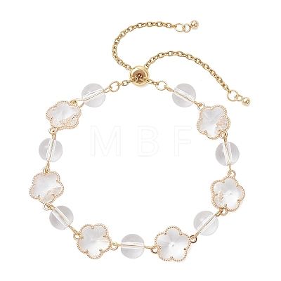 Glass & Natuarl Quartz Crystal Slider Bracelets BJEW-JB12898-02-1