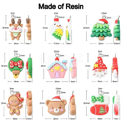 18Pcs 9 Styles Christmas Resin Pendants RESI-CJ0003-26-1