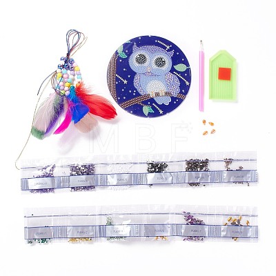 DIY Diamond Painting Hanging Woven Net/Web with Feather Pendant Kits DIY-I084-10-1