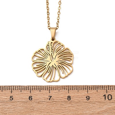 304 Stainless Steel Flower Pendant Cable Chain Necklaces for Men Women NJEW-K308-05A-G-1