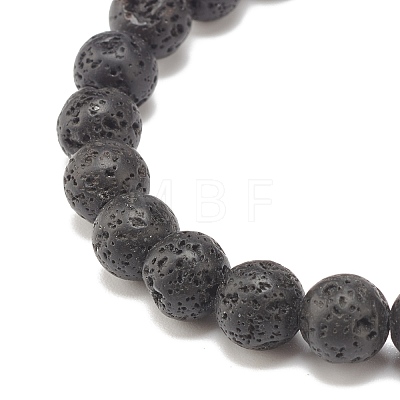 Natural Lava Rock Round Beaded Stretch Bracelet with Clear Cubic Zirconia Crown BJEW-JB07797-01-1