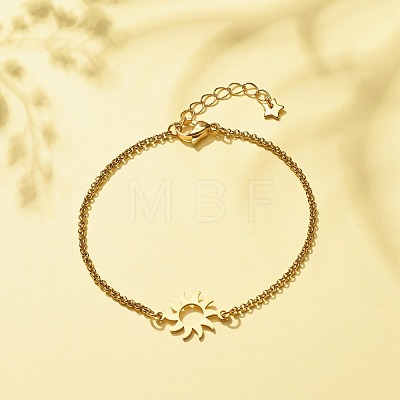 201 Stainless Steel Sun Link Bracelet with 304 Stainless Steel Box Chains for Women BJEW-JB08281-05-1