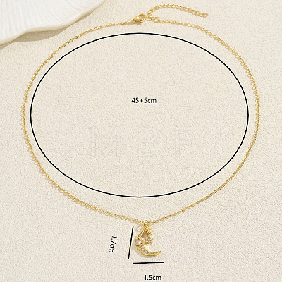 Brass Pave Clear Cubic Zirconia Moon and Star Pendant Necklaces for Women HB1903-1