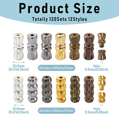 Kissitty 120 Sets 12 Styles Brass Screw Clasps KK-KS0001-24-1