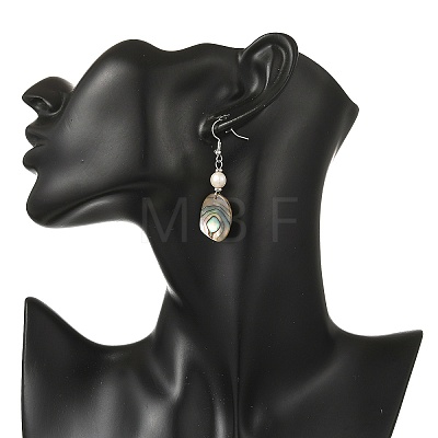 Natural Cultured Freshwater Pearl & Abalone Shell/Paua Shell Beads Dangle Earrings EJEW-JE07313-02-1