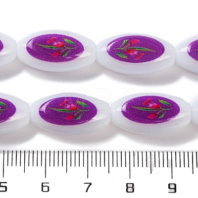 Printing Glass Oval Beads for Necklaces Bracelets Making GLAA-B020-01A-10-1
