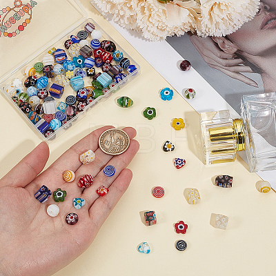 100Pcs 10 Styles Handmade Millefiori Lampwork Beads LAMP-PA0001-80-1