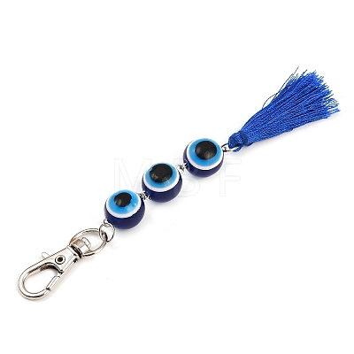 Resin Evil Eye Round Bead & Polyester Tassel Pendant Decorations HJEW-JM04165-03-1