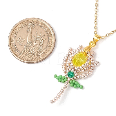 Glass Seed Beaded Flower Pendant Necklaces NJEW-MZ00080-02-1