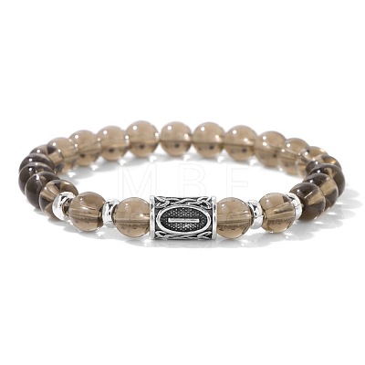 Alloy Nordic Viking Runes 8MM Natural Smoky Quartz Round Beaded Stretch Bracelets KW3210-21-1