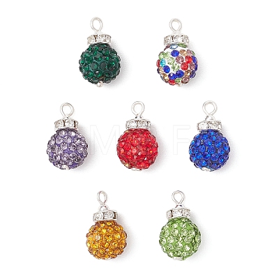 Glass Rhinestone Clay Pave Round Beads Pendants PALLOY-TA00282-S-1