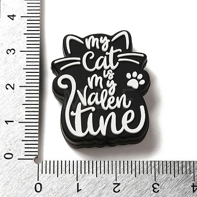 Cat with Word My Cat is My Valentine Silicone Focal Beads SIL-P007-D05-1