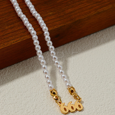 Alloy Number 666 Pendant Resin Imitation Pearl White Round Beaded Necklaces for Women FS-WGE7FDC-06-1