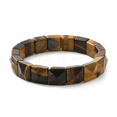 Square Natural Tiger Eye Beads Stretch Bracelets for Women Men BJEW-C097-06Q-1