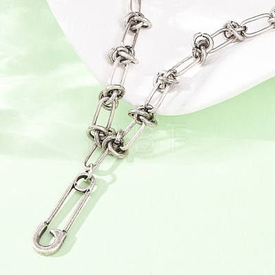 Unisex Vintage 304 Stainless Steel Safety Pin Pendant Necklaces NJEW-C115-09AS-1