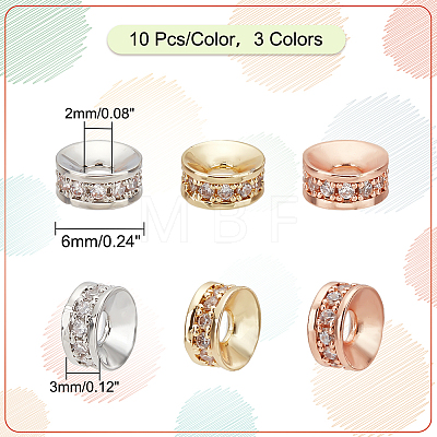   30Pcs 3 Colors Brass Micro Pave Cubic Zirconia Beads KK-PH0005-92-1