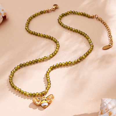 316L Surgical Stainless Steel Enamel Bee Pendant Green Cubic Zirconia Faceted Beaded Necklaces for Women WG7DD53-01-1