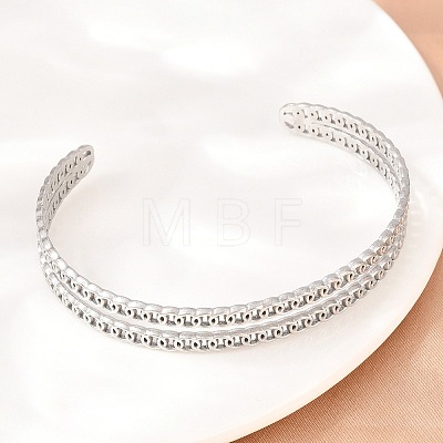 Hollow 304 Stainless Steel Open Cuff Bangles for Women BJEW-F547-02P-1