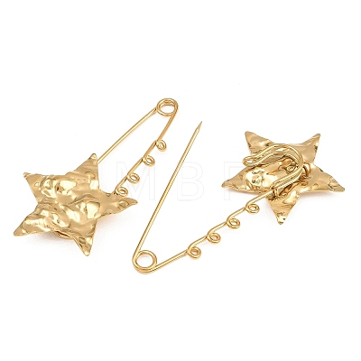 Textured Star 304 Stainless Steel Safety Pins Brooch Findings SA-CBA098D-16G-G04-1