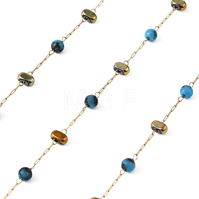 Handmade 304 Stainless Steel & Synthetic Turquoise Beaded Link Chains SA-CBAF245-01G-1