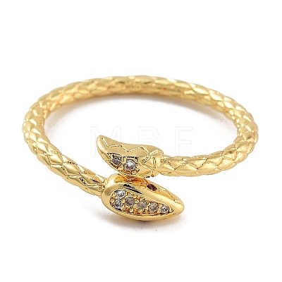 Snake Rack Plating Brass Micro Pave Cubic Zirconia Open Cuff Rings for Women RJEW-Z059-25G-1