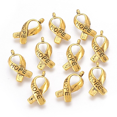 Breast Cancer Awareness Ribbon Carved Word Hope Tibetan Style Alloy Message Pendants LS-X-TIBEP-S278-AG-FF-1