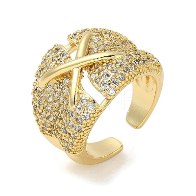 Rack Plating Brass Micro Pave Cubic Zirconia Cuff Finger Rings for Women RJEW-C114-20C-G-1