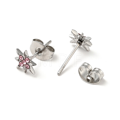 Rhinestone Flower Stud Earrings with 316 Surgical Stainless Steel Pins EJEW-A081-10P-1
