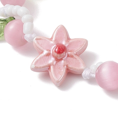 Handmade Porcelain and Cat Eye and Acrylic Beads Braided Bead Bracelets BJEW-TA00700-02-1