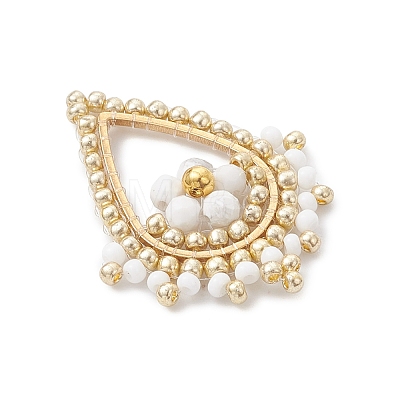 Faceted Round Natural Howlite & Glass Seed Beaded Pendants PALLOY-MZ01097-01-1