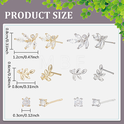 ANATTASOUL 2 Sets 2 Colors Brass Micro Pave Cubic Zirconia Stud Earrings Set EJEW-AN0004-49-1