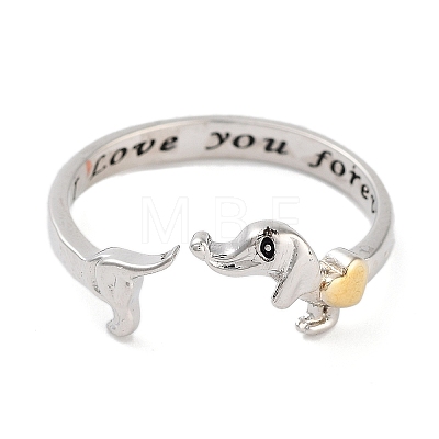 Dog Brass Open Cuff Rings for Women RJEW-S416-01G-1