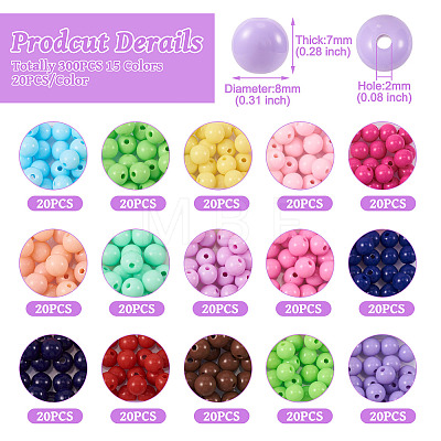 300Pcs 15 Colors Opaque Acrylic Beads SACR-TA0001-13-1