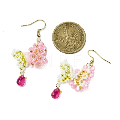 Handmade Glass Seed Beads Flower Dangle Earrings EJEW-MZ00362-01-1