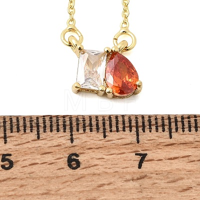 Brass Pave Cubic Zirconia Rectangle & Teardrop Pendant Cable Chain Necklaces KK-CBAB173-05G-03-1
