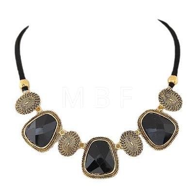 Exaggerated Alloy Glass Trapezoid Oval Statement Bib Necklaces for Women WG667FB-01-1