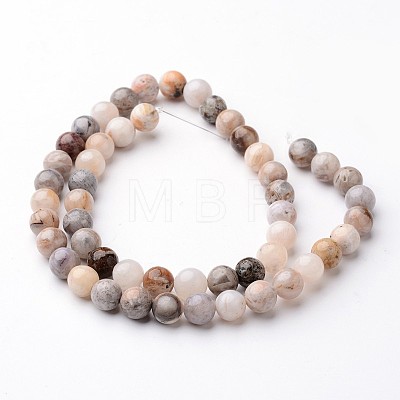 Round Natural Bamboo Leaf Agate Bead Strands G-J346-33-8mm-1